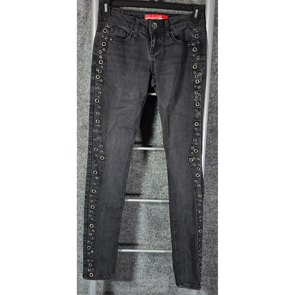 Zana Di Jeans Womens 5 Black Grommet Side Eyelet Skinny Denim Pants 26x31